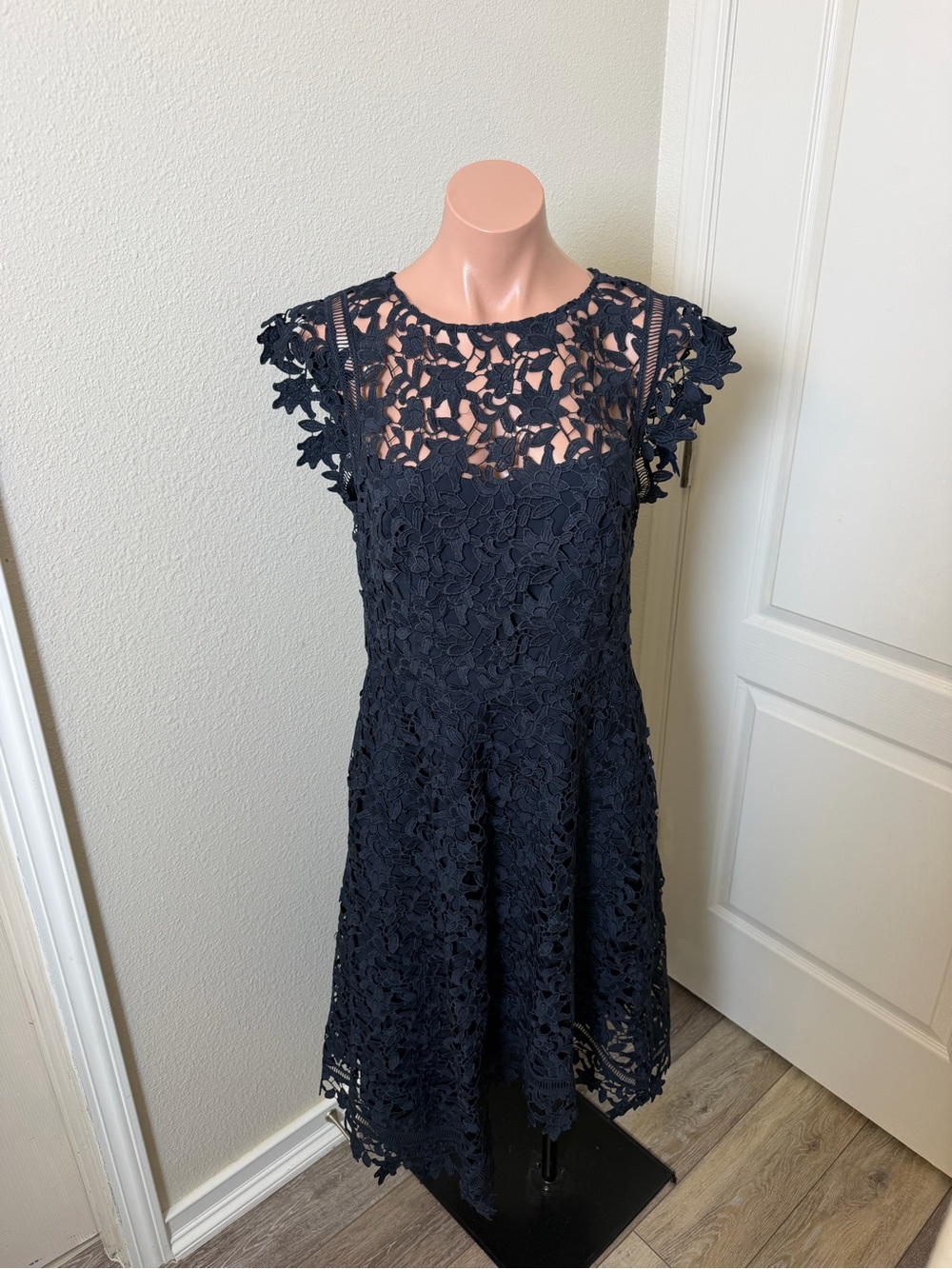 Eliza J Navy Blue Lace Fit & Flare Dress